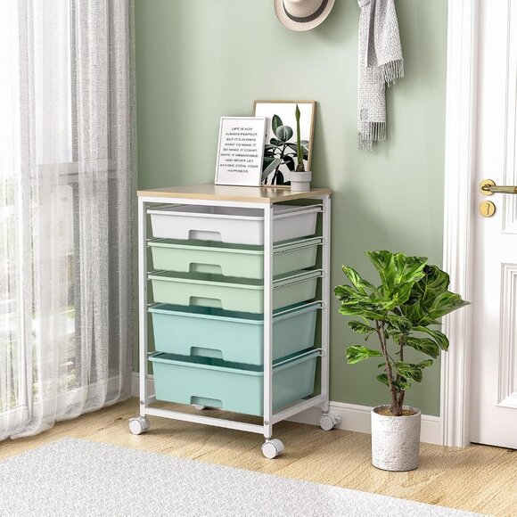 Craft cart,Rolling Cart with Drawers,Storage Cart with 5 Drawers and Wooden Tabl - Picture 8 of 9